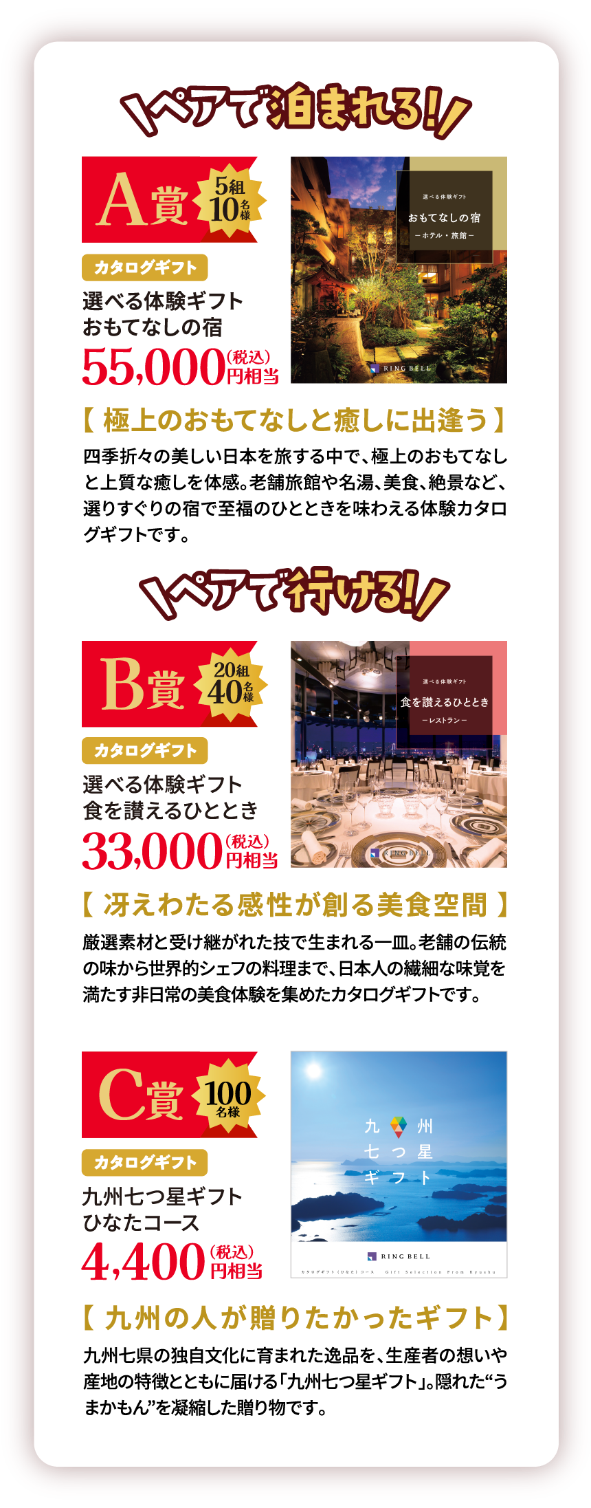 どれでもお好きな景品に応募できます！